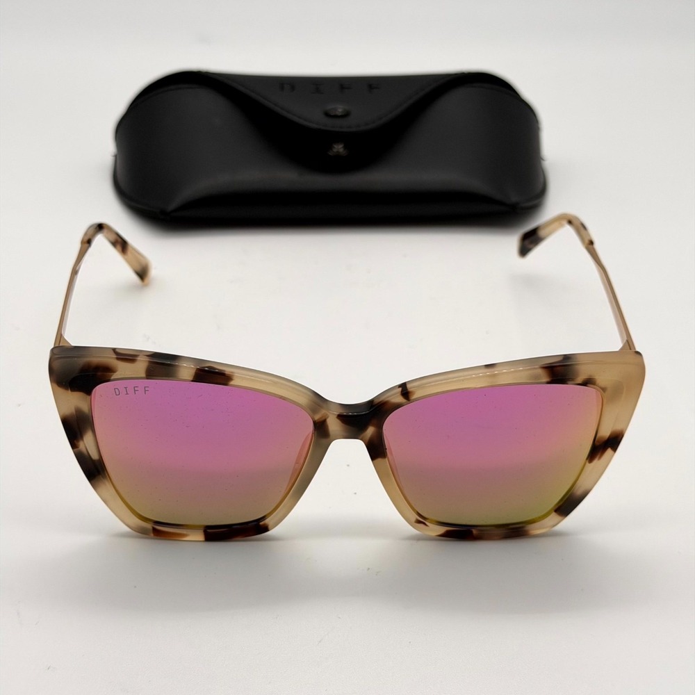 DIFF Becky II CT-PK30 Cream Tortoise Pink Mirror Cat Eye Sunglasses Case